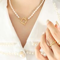 1 Stück Mode Quadrat Süßwasserperle Titan Stahl Perlen Überzug Halskette main image 3