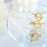 1 Stück Mode Quadrat Süßwasserperle Titan Stahl Perlen Überzug Halskette main image 2