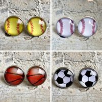 1 Pair Simple Style Football Stainless Steel Glass Women's Ear Studs main image 1