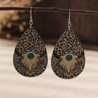 Wholesale Jewelry 1 Pair Cowboy Style Water Droplets Cattle Wood Drop Earrings main image 1
