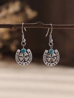 Wholesale Jewelry 1 Pair Retro Ethnic Style Four Leaf Clover Alloy Turquoise Drop Earrings sku image 1