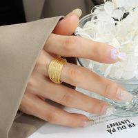 French Style C Shape Titanium Steel Layered Plating 18k Gold Plated Rings main image 8