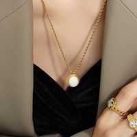 1 Stück Französische Art Oval Titan Stahl Überzug Inlay Künstliche Perlen Glasstein Halskette Mit Anhänger main image 5
