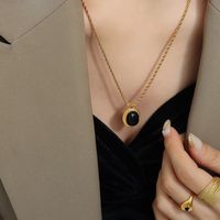 1 Stück Französische Art Oval Titan Stahl Überzug Inlay Künstliche Perlen Glasstein Halskette Mit Anhänger main image 9