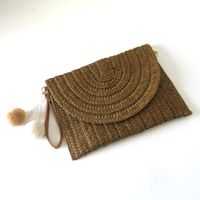 Beige Brown Straw Stripe Solid Color Square Evening Bags sku image 3