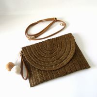 Beige Brown Straw Stripe Solid Color Square Evening Bags main image 4