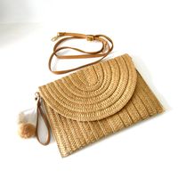 Beige Brown Straw Stripe Solid Color Square Evening Bags main image 3
