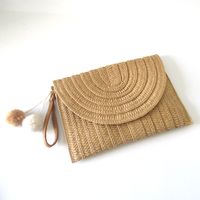 Beige Brown Straw Stripe Solid Color Square Evening Bags sku image 2
