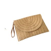 Beige Brown Straw Stripe Solid Color Square Evening Bags main image 2