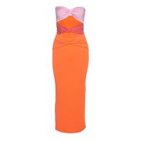 Women's One Shoulder Skirt Streetwear Strapless Backless Sleeveless Color Block Maxi Long Dress Daily sku image 1