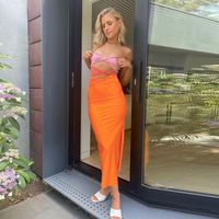 Women's One Shoulder Skirt Streetwear Strapless Backless Sleeveless Color Block Maxi Long Dress Daily main image 6