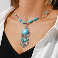 Wholesale Jewelry Retro Exaggerated Leaves Elephant Alloy Plastic Iron Turquoise Plating Hollow Out Inlay Pendant Necklace main image 1