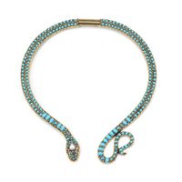 1 Piece Retro Snake Imitation Pearl Alloy Turquoise Inlay Rhinestones Women's Necklace sku image 1