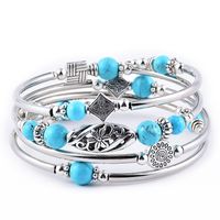 Ethnic Style Flower Natural Stone Turquoise Tiger Eye Handmade Bangle sku image 4