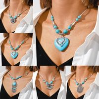 1 Piece Ethnic Style Round Heart Shape Flower Alloy Turquoise Plating Necklace main image 1