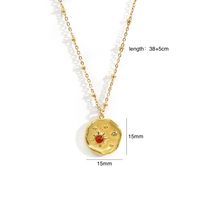 304 Stainless Steel 14K Gold Plated Retro Inlay Geometric Natural Stone Shell Pendant Necklace sku image 1