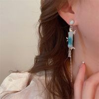 Wholesale Jewelry 1 Pair Chinoiserie Bamboo Alloy Opal Silver Plated Drop Earrings main image 3