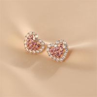 Wholesale Jewelry 1 Pair Sweet Heart Shape Alloy Rhinestones Gold Plated Ear Studs main image 1