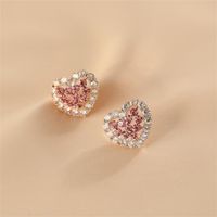 Wholesale Jewelry 1 Pair Sweet Heart Shape Alloy Rhinestones Gold Plated Ear Studs main image 6