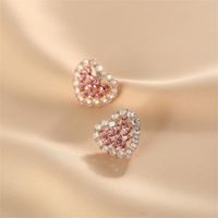 Wholesale Jewelry 1 Pair Sweet Heart Shape Alloy Rhinestones Gold Plated Ear Studs main image 4