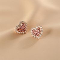 Wholesale Jewelry 1 Pair Sweet Heart Shape Alloy Rhinestones Gold Plated Ear Studs main image 3