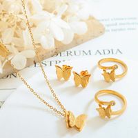 1 Set Classic Style Butterfly Titanium Steel Inlay Titanium Steel Zircon Rings Earrings Necklace main image 1