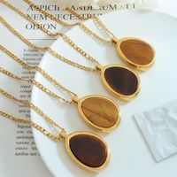 Wholesale 1 Piece Simple Style Water Droplets Titanium Steel 18k Gold Plated Tiger Eye Pendant Necklace main image 2