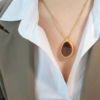 Wholesale 1 Piece Simple Style Water Droplets Titanium Steel 18k Gold Plated Tiger Eye Pendant Necklace sku image 1