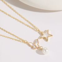 1 Piece Korean Style Star Butterfly Copper Pearl Plating Inlay Shell 14k Gold Plated Pendant Necklace main image 1