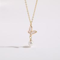1 Piece Korean Style Star Butterfly Copper Pearl Plating Inlay Shell 14k Gold Plated Pendant Necklace main image 8