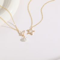 1 Piece Korean Style Star Butterfly Copper Pearl Plating Inlay Shell 14k Gold Plated Pendant Necklace main image 5