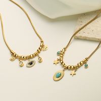 1 Piece Retro Star Eye Copper Plating Inlay Turquoise Zircon 18k Gold Plated Pendant Necklace main image 1