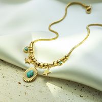 1 Piece Retro Star Eye Copper Plating Inlay Turquoise Zircon 18k Gold Plated Pendant Necklace main image 3