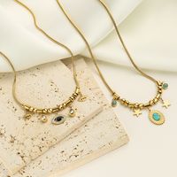 1 Piece Retro Star Eye Copper Plating Inlay Turquoise Zircon 18k Gold Plated Pendant Necklace main image 2