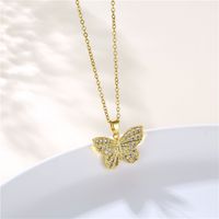 Copper 18K Gold Plated Artistic Plating Inlay House Teapot Butterfly Zircon Pendant Necklace main image 6