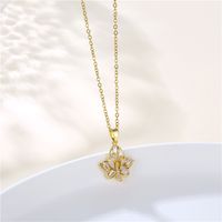 Copper 18K Gold Plated Artistic Plating Inlay House Teapot Butterfly Zircon Pendant Necklace main image 9