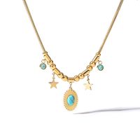 1 Piece Retro Star Eye Copper Plating Inlay Turquoise Zircon 18k Gold Plated Pendant Necklace sku image 2