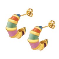 1 Pair Casual C Shape Enamel Plating Titanium Steel 18k Gold Plated Ear Studs main image 9