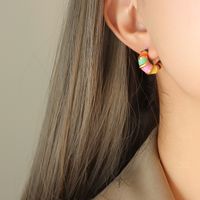 1 Pair Casual C Shape Enamel Plating Titanium Steel 18k Gold Plated Ear Studs sku image 1