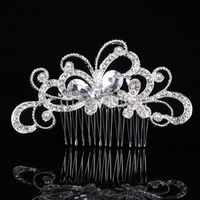 Bridal Crown Flower Alloy Plating Hollow Out Inlay Rhinestones Pearl Insert Comb 1 Piece sku image 4