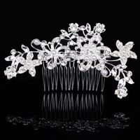 Bridal Crown Flower Alloy Plating Hollow Out Inlay Rhinestones Pearl Insert Comb 1 Piece main image 6