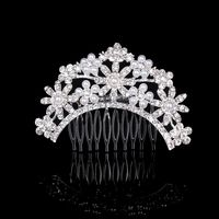 Bridal Crown Flower Alloy Plating Hollow Out Inlay Rhinestones Pearl Insert Comb 1 Piece main image 5