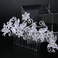 Bridal Crown Flower Alloy Plating Hollow Out Inlay Rhinestones Pearl Insert Comb 1 Piece sku image 7