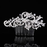Bridal Crown Flower Alloy Plating Hollow Out Inlay Rhinestones Pearl Insert Comb 1 Piece sku image 2