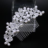 Bridal Crown Flower Alloy Plating Hollow Out Inlay Rhinestones Pearl Insert Comb 1 Piece sku image 8