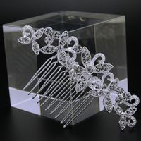 Bridal Crown Flower Alloy Plating Hollow Out Inlay Rhinestones Pearl Insert Comb 1 Piece sku image 5