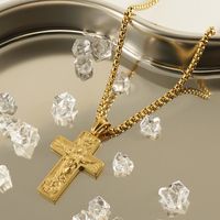 Stainless Steel 18K Gold Plated Retro Plating Cross Titanium Steel Pendant Necklace main image 1