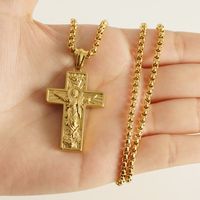 Stainless Steel 18K Gold Plated Retro Plating Cross Titanium Steel Pendant Necklace main image 5