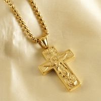Stainless Steel 18K Gold Plated Retro Plating Cross Titanium Steel Pendant Necklace main image 3