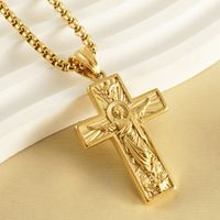 Stainless Steel 18K Gold Plated Retro Plating Cross Titanium Steel Pendant Necklace main image 4